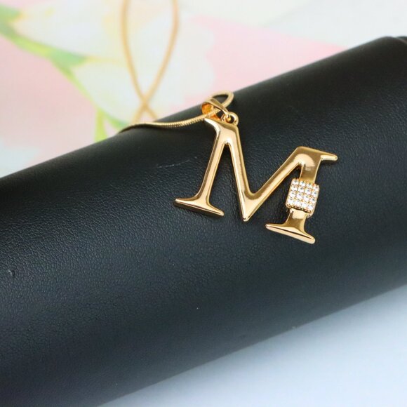 "Rose Gold M Initial Pendant with Sparkling Crystals, XPPT1424 - Picture 3 of 12